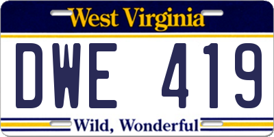 WV license plate DWE419