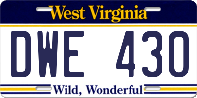 WV license plate DWE430