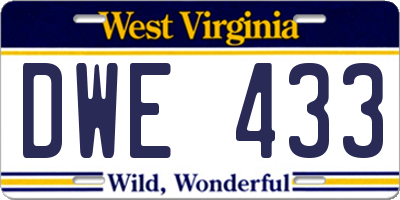 WV license plate DWE433