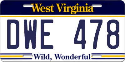 WV license plate DWE478