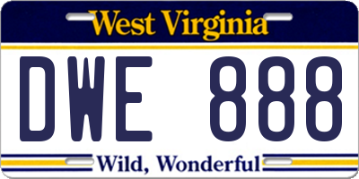 WV license plate DWE888