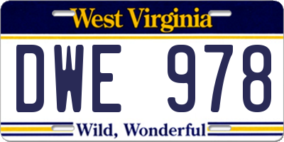 WV license plate DWE978