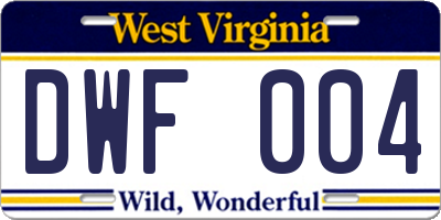 WV license plate DWF004