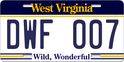 WV license plate DWF007
