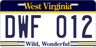 WV license plate DWF012