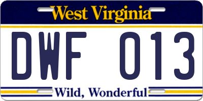 WV license plate DWF013