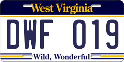 WV license plate DWF019