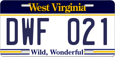 WV license plate DWF021