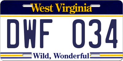 WV license plate DWF034
