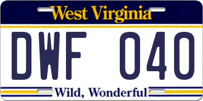 WV license plate DWF040