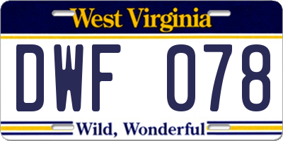 WV license plate DWF078