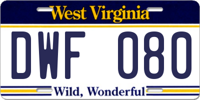 WV license plate DWF080
