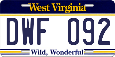 WV license plate DWF092