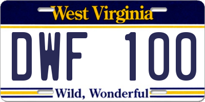 WV license plate DWF100