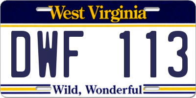 WV license plate DWF113