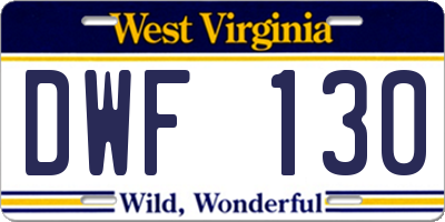 WV license plate DWF130