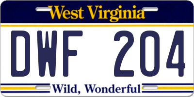 WV license plate DWF204