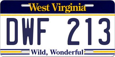 WV license plate DWF213