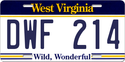 WV license plate DWF214