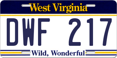 WV license plate DWF217
