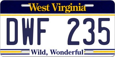 WV license plate DWF235