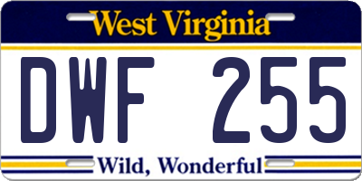 WV license plate DWF255