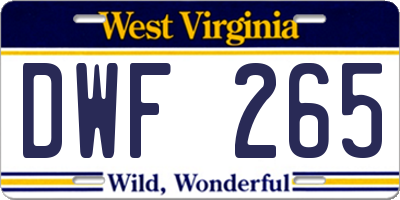 WV license plate DWF265