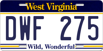 WV license plate DWF275