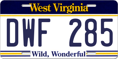 WV license plate DWF285