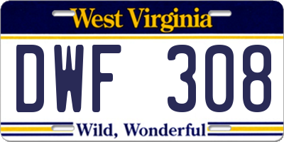 WV license plate DWF308