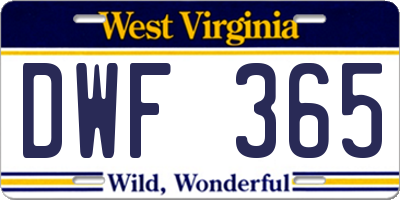 WV license plate DWF365