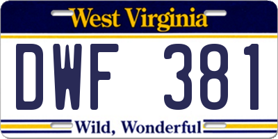 WV license plate DWF381