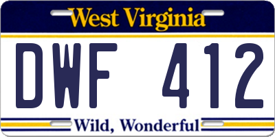 WV license plate DWF412