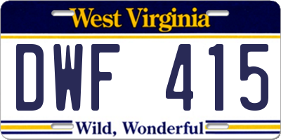 WV license plate DWF415