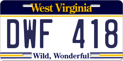 WV license plate DWF418