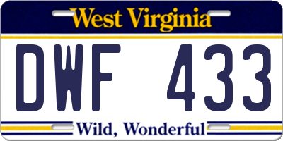 WV license plate DWF433