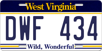 WV license plate DWF434