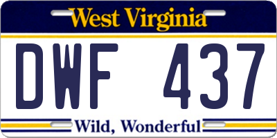 WV license plate DWF437