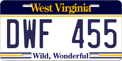 WV license plate DWF455