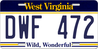 WV license plate DWF472