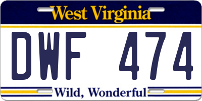 WV license plate DWF474