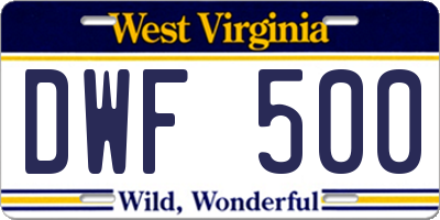 WV license plate DWF500
