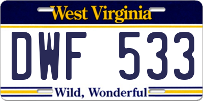 WV license plate DWF533