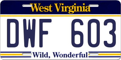 WV license plate DWF603