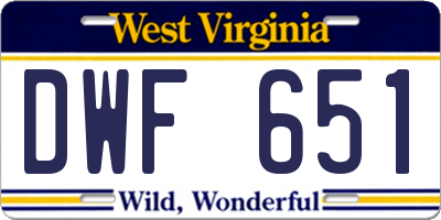 WV license plate DWF651