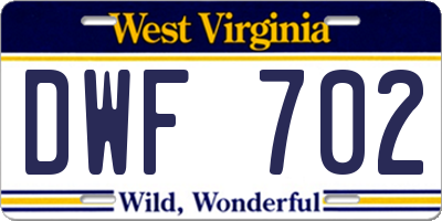 WV license plate DWF702