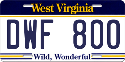 WV license plate DWF800