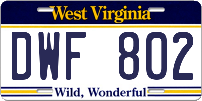 WV license plate DWF802