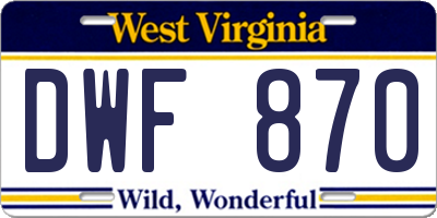 WV license plate DWF870
