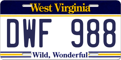 WV license plate DWF988